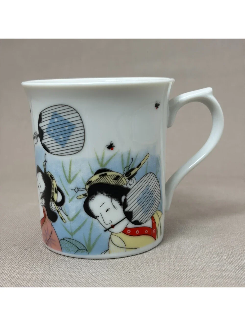 Vintage Japan Porcelain Coffee Mug Geisha Ukiyo-e Firefly Catching Art Cup